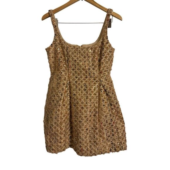 Brand New Anthropologie Maeve Tweed Fit & Flare Mini Dress Neutral 12 Petite - Picture 4 of 16